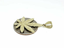 Load image into Gallery viewer, New 14k yellow gold marijuana leaf weed pendant charm fine gift jewelry 2.6g
