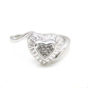 0.14Ct Natural Diamond In 14k white Gold Women's heart Ring fine gift Size 6.75