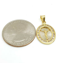 Load image into Gallery viewer, 14k solid yellow gold oval jesus pendant charm cubic zirconia fine jewelry 1.2g

