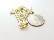 Load image into Gallery viewer, New 10k two-tone Gold Freemason Masonic Pendant charm zirconia fine jewelry 9.5g
