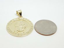 Load image into Gallery viewer, 10k yellow gold round saint Cristopher pendant fine religious jewelry 1.16" 4.9g
