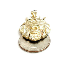 Load image into Gallery viewer, New 14k yellow Gold lion head face with crown Leo zodiac fine Pendant charm 6.9g
