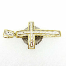 Load image into Gallery viewer, 10k two tone gold cross pendant cubic zirconia gift fine religious jewelry 8.6g
