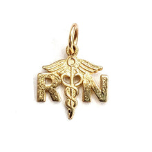 Load image into Gallery viewer, 14k yellow Gold tiny RN caduceus medical sign nurse Pendant fine jewelry 0.5g
