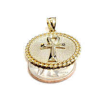 Load image into Gallery viewer, 10k yellow gold round Egyptian ankh cross pendant 1.18" religious jewelry 5.2g
