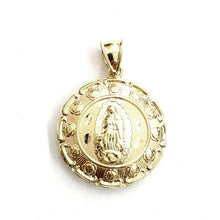 Load image into Gallery viewer, New 10k yellow gold hollow two sided Jesus &amp; virgin Guadalupe pendant 1.03" 4.6g

