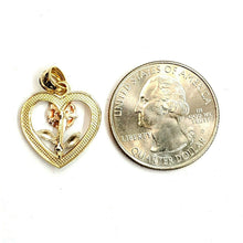 Load image into Gallery viewer, 14k 3 color solid Gold heart rose flower Pendant charm fine love jewelry 1.5g
