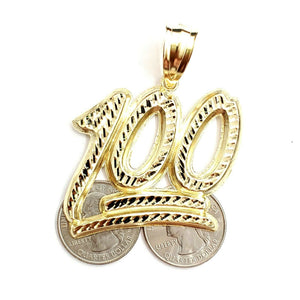 10K Solid Yellow Gold Diamond Cut One Hundred 100 Charm Pendant jewelry 12.3g