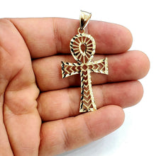 Load image into Gallery viewer, New 10k yellow gold Egyptian ankh cross pendant charm diamond cut religious 4.2g
