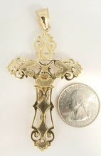 Load image into Gallery viewer, 10k two-tone gold cross with jesus pendant fine religious jewelry unisex 13.1g

