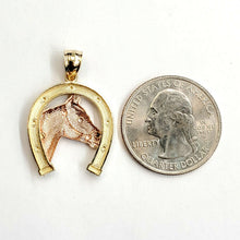 Load image into Gallery viewer, New 14k multi color Gold horseshoe Pendant lucky fine gift jewelry unisex 3.1g
