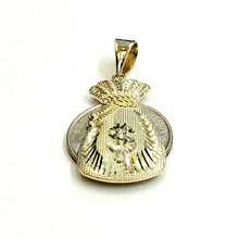 Load image into Gallery viewer, 14k yellow gold dollar sign money bag lucky pendant charm gift fine jewelry 4.4g
