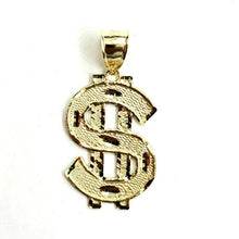 Load image into Gallery viewer, New 10k yellow gold dollar sign diamond cut unisex lucky pendant charm gift 3.4g
