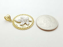 Load image into Gallery viewer, 10k two-tone gold marijuana leaf pendant cubic Zirconia jewelry 0.97" 4.5g
