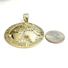 Load image into Gallery viewer, 10k yellow gold round globe planet earth world map pendant fine gift 1.94" 10.4g
