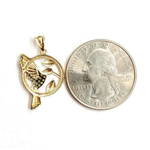 Load image into Gallery viewer, 14k yellow Gold solid hummingbird Pendant cubic zirconia fine jewelry 1.5g
