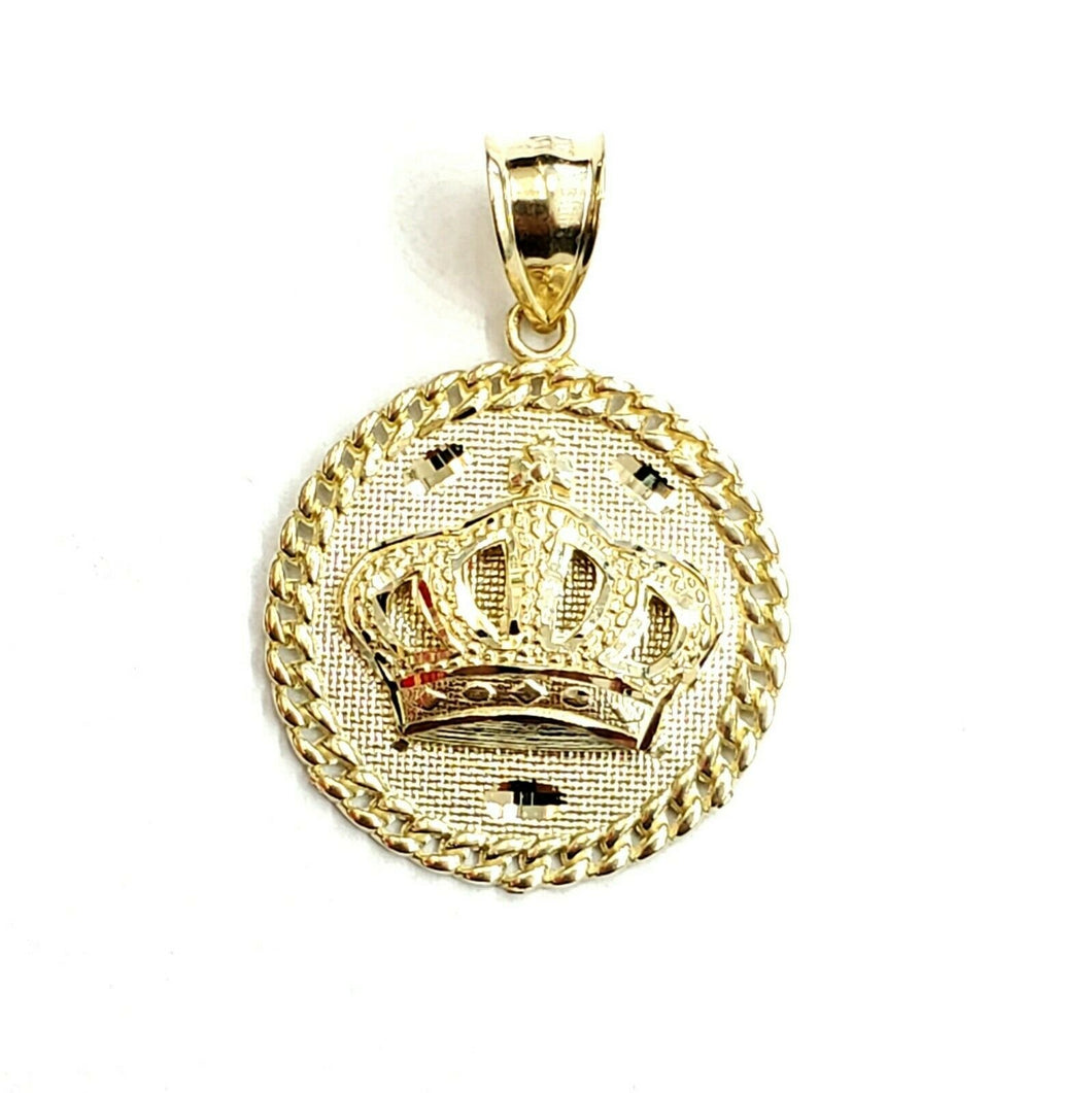 New 10k yellow gold round crown pendant charm fine jewelry gift diamond cut 4.2g