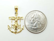 Load image into Gallery viewer, New 10k solid yellow Gold Jesus anchor and wheel Pendant charm fine jewelry 1.7g
