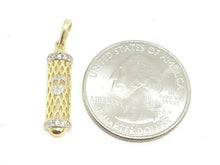 Load image into Gallery viewer, 14k gold two tone mezuzah shin jewish cubic zirconia pendant fine jewelry 1.3g
