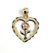 Load image into Gallery viewer, New 14k 3 color solid Gold heart rose flower Pendant charm fine love jewelry 2g
