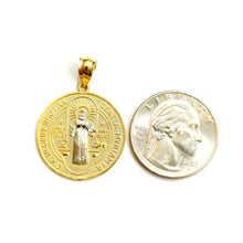 Load image into Gallery viewer, 14k gold two tone round saint Benedict San Benito pendant religious 0.96" 3.6g
