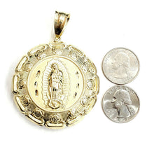 Load image into Gallery viewer, 10k yellow gold hollow two sided Jesus &amp; virgin Guadalupe pendant 2.18" 27g
