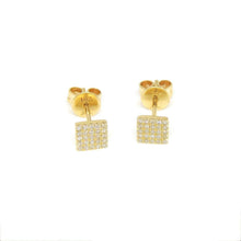 Load image into Gallery viewer, 14k yellow Gold 0.11Ct Round Diamond square stud Earrings Push Back Fastening
