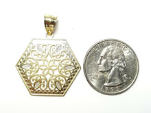 Load image into Gallery viewer, 10k two tone gold hexagon filigree pendant charm fine gift jewelry for her 2.5g
