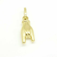 Load image into Gallery viewer, New 14K Yellow Gold 3D hollow Mano Cornuto horn Hand Sign Charm pendant 0.8g
