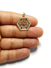 Load image into Gallery viewer, 10k two tone gold hexagon filigree pendant charm fine gift jewelry for her 1.7g
