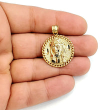 Load image into Gallery viewer, 10k yellow gold round Jesus face head pendant charm religious jewelry 0.97" 4.3g

