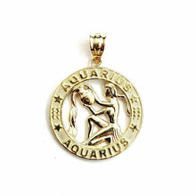 Load image into Gallery viewer, 10k yellow Gold round Aquarius zodiac astrology Pendant charm fine jewelry 2.3g

