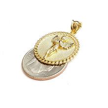 Load image into Gallery viewer, 10k yellow gold round angel pendant charm diamond cut jewelry 0.97" 3.8g
