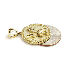 Load image into Gallery viewer, 10k yellow Gold round eagle Pendant charm necklace diamond cut fine jewelry 4.6g
