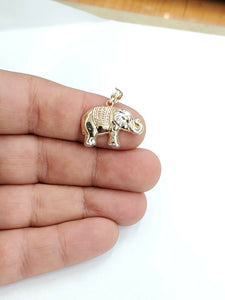 14k multi tone Gold elephant Pendant charm unisex good luck fine jewelry 2.2g