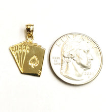 Load image into Gallery viewer, 14k yellow Gold royal flush spade A K Q J 10 poker cards Pendant jewelry 1.5g
