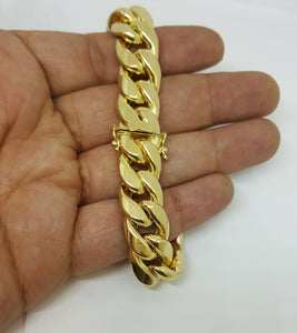 10K yellow gold 14.75mm hollow Cuban Miami bracelet Fine gift jewelry 9" 53.8g