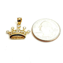 Load image into Gallery viewer, 14k yellow gold 15 años 15 years crown pendant cubic zirconia jewelry 1.8g
