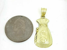 Load image into Gallery viewer, 10k yellow gold dollar sign money bag lucky pendant charm fine gift jewelry 2g
