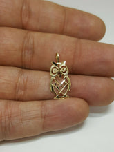 Load image into Gallery viewer, New 14k yellow gold owl full body pendant charm gift fine jewelry unisex 0.8g
