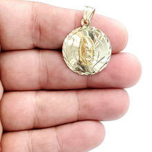 Load image into Gallery viewer, 14k yellow gold round virgin Mary Guadalupe religious pendant diamond cut 2.9g
