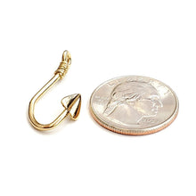 Load image into Gallery viewer, 14k Yellow Gold 3D fish hook Pendant slide charm fishing gift fine jewelry 2g
