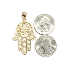 Load image into Gallery viewer, New 14k yellow gold khamsa hamsa hand lucky Jewish filigree pendant jewelry 8.5g
