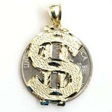 Load image into Gallery viewer, New 10k yellow gold dollar sign diamond cut unisex lucky pendant charm gift 2.3g
