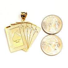 Load image into Gallery viewer, 14k yellow Gold royal flush spade A K Q J 10 poker cards Pendant jewelry 8.2g
