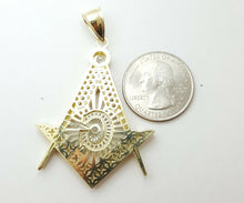 Load image into Gallery viewer, New 10k two-tone Gold Freemason Masonic Pendant charm zirconia fine jewelry 9.5g
