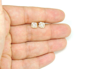 14k yellow Gold 0.22Ct Round Diamond square stud Earrings Push Back Fastening