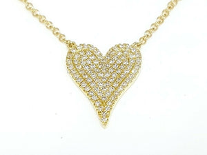 14k yellow Gold 0.21Ct Diamond heart necklace gift for her 18" adjustable chain