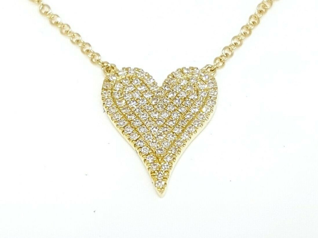 14k yellow Gold 0.21Ct Diamond heart necklace gift for her 18