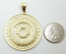 Load image into Gallery viewer, 10k yellow Gold Aztec Mayan sun calendar azteca pendant gift jewelry 1.67" 11.2g
